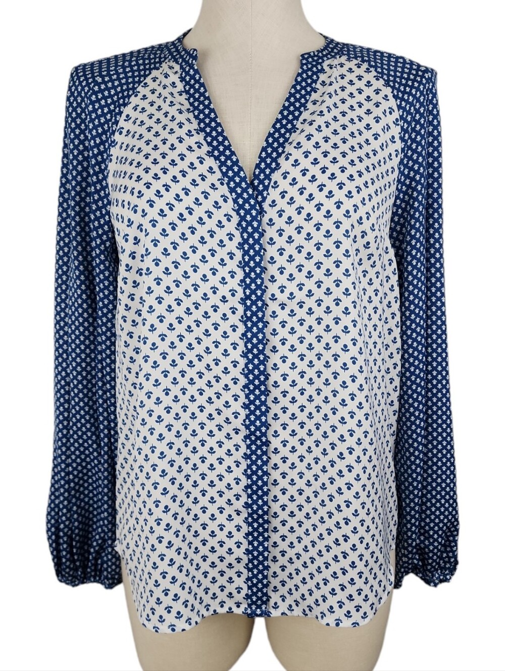 Boden Harriet Blouse Women's 2 Floral V-Neck Pink Blue Balloon Long Sleeves Boho